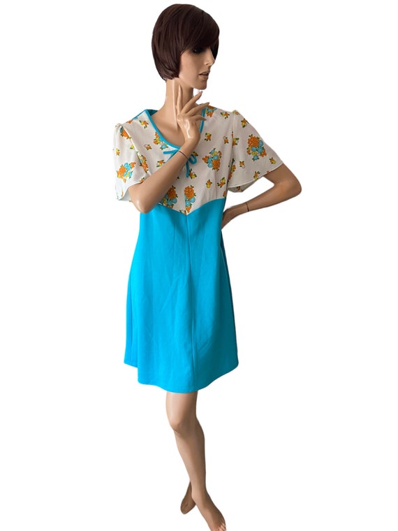 70年代ヴィンテージ花柄ミニドレス：デヴォンシャー・レディ、サイズ16