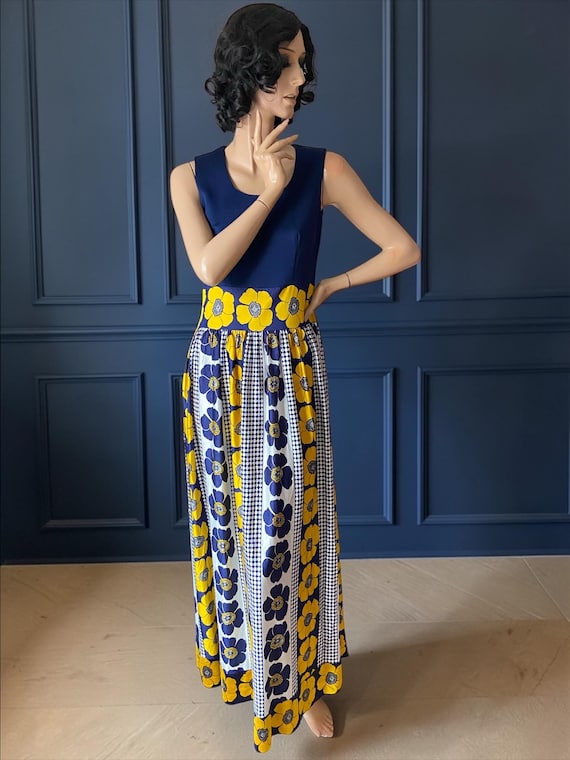 cobalt blue and yellow dress Yellow blue lace cocktail dress Pageant dress Interview Yellow dress Flower dress Pageant outfit Custom Easter girl dress with crystals gems
