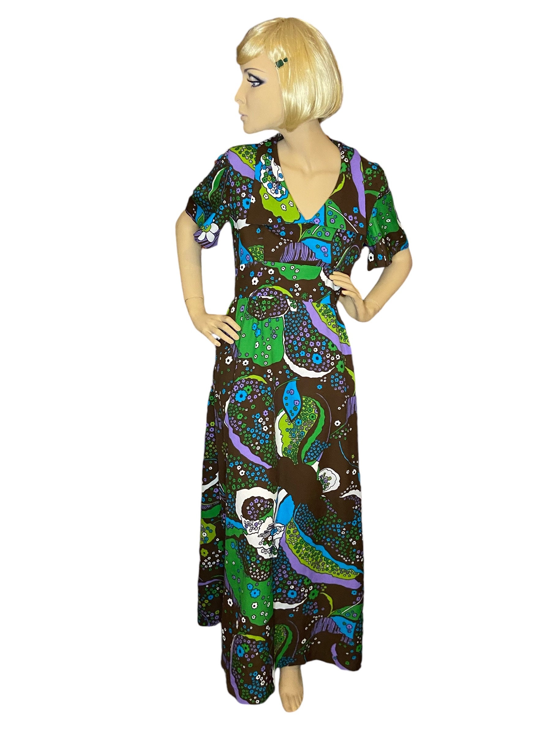 Vintage 70s Print Maxi Dress - Size 10 12 - Etsy Canada