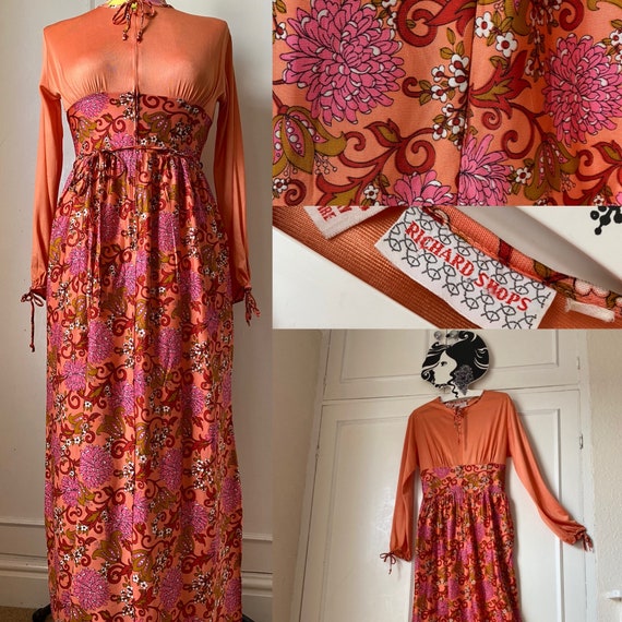 Gorgeous floral print Richard shops 70s maxi dres… - image 1