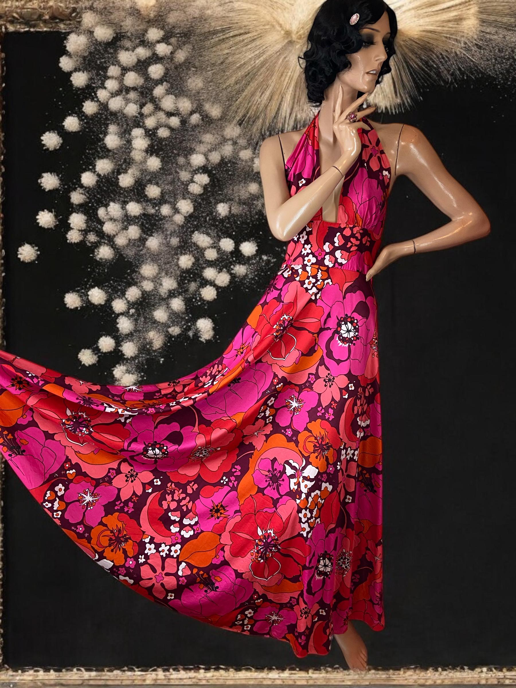 Mademoiselle Vintage Plunge 70s Maxi Dress Floral Print 10 12 - Etsy