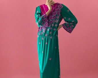 Vintage 70s Giovannozzi Italian Maxi Dress: Art Deco Floral Print