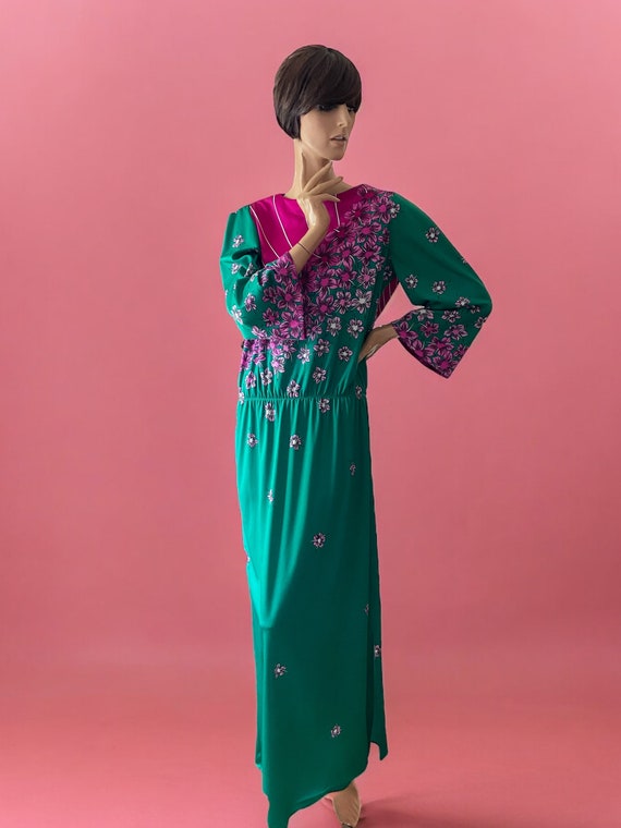 Vintage 70s Giovannozzi Italian Maxi Dress: Art Deco Floral Print