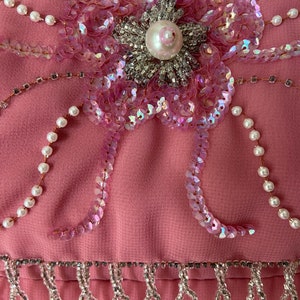 Vintage Peterson Maid Maxi Dress: Pink Beaded Sequin Evening Gown 14