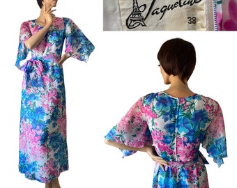 Pretty floral summer maxi dress vintage 70s Jaqueline 12 14