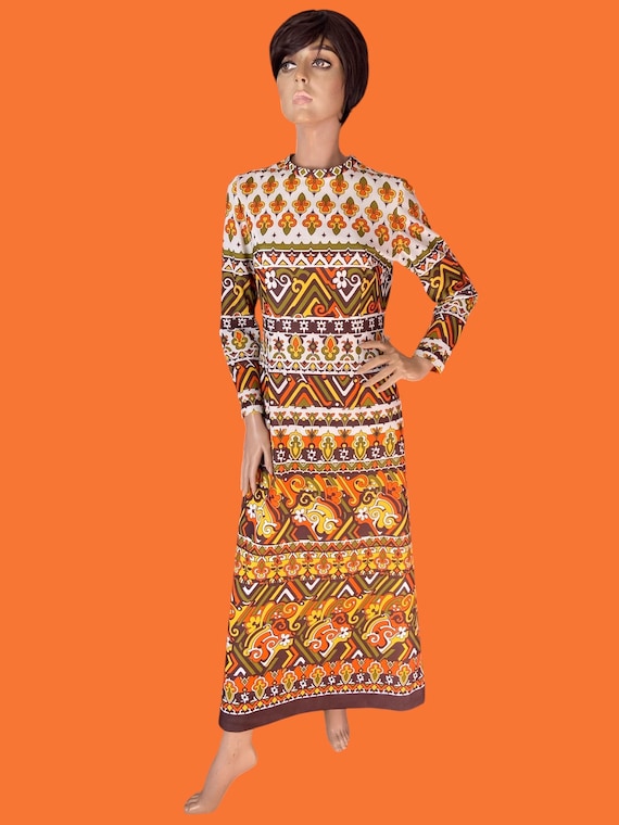 ladies pride vintage dress 70s floral abstract print maxi 12 14 dev-position-new-dresses:number:73
