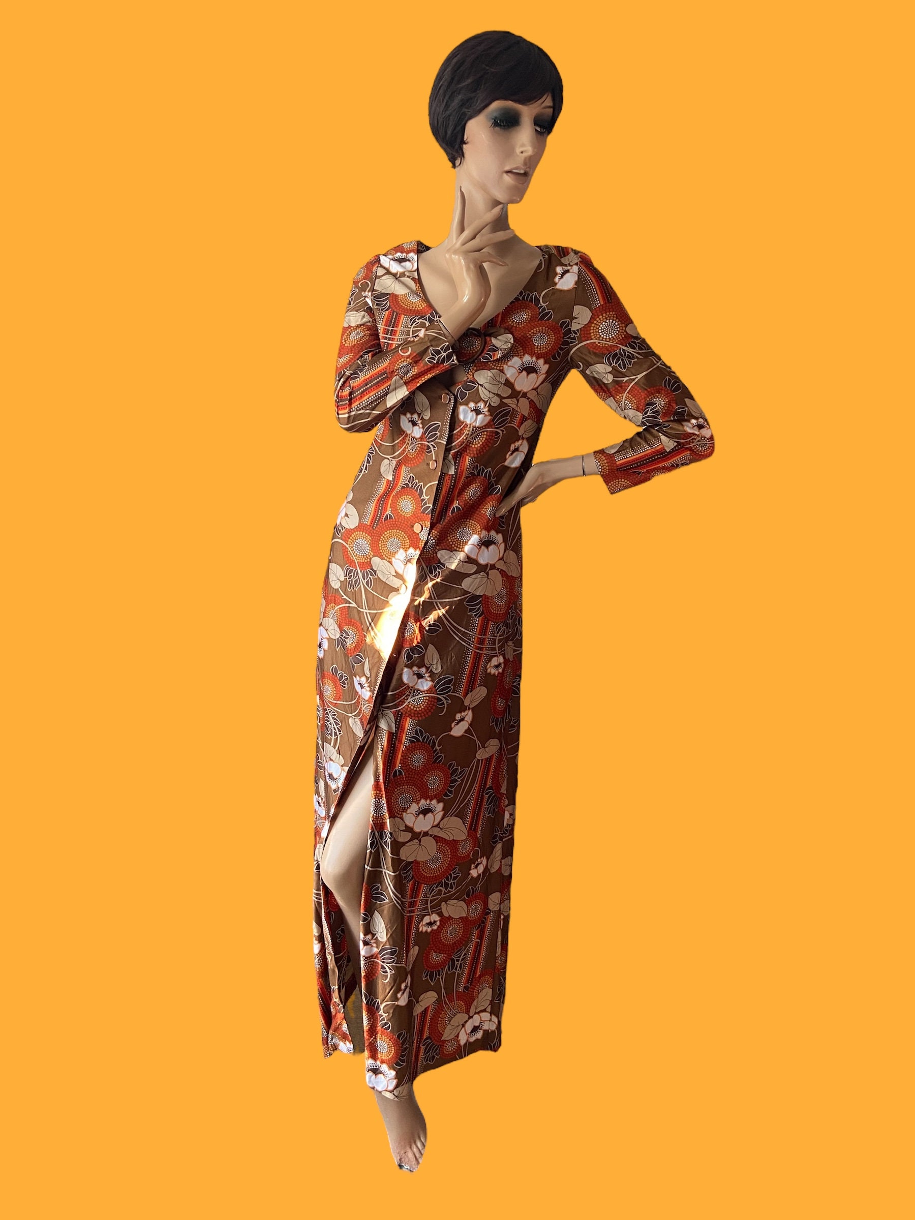 Miss Cavendish Decos Courtaulds Vintage 70s Floral Orange Brown