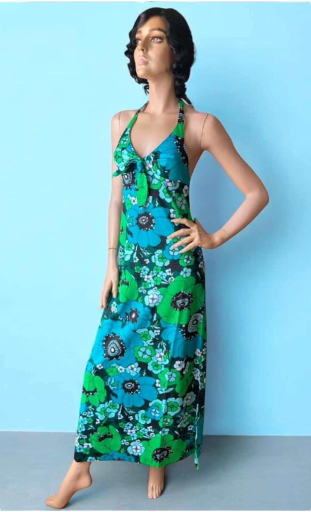 floerns women's sleeveless halter neck vintage floral print maxi dress Sleeveless Halter Neck Floral A Line Maxi Dress MEDIUM / Green