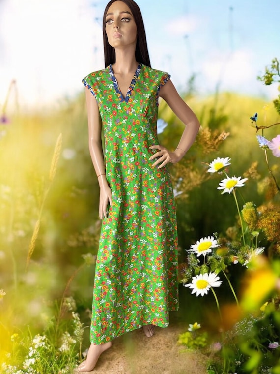 Vintage 70s Debenhams Floral Print Maxi Dress Cotton 12 14 - Etsy New  Zealand