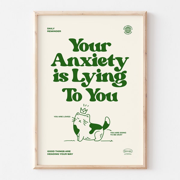 MP01/Your Anxiety, Retro Quote Wall Print, Positive Quote, Digital Download Print, Wall Art, Wall Decor, Retro Poster, Trendy Wall Prints