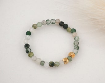 Dainty Moss Agate Beaded Ring | Minimalist Green Gemstone Stacking Ring | No. 34