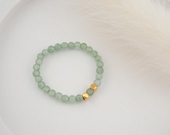 Filigree Aventurine Beaded Ring | Minimalist Sage Green Gemstone Stacking Ring | No. 22