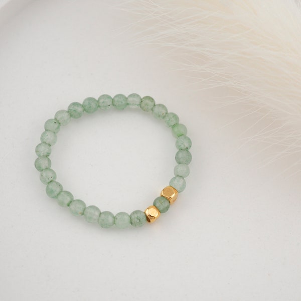 Filigree Aventurine Beaded Ring | Minimalist Sage Green Gemstone Stacking Ring | No. 22