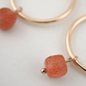 Sunstone Gemstone Hoop Earrings 14k Gold Filled Dainty 17 mm Gold Hoops No. 32 image 3