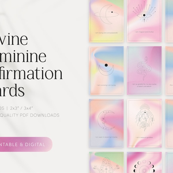 Divine Feminine Art Printable Affirmation Cards, Printable Affirmation Cards for Women, Aura Mindfulness Cards, Affirmations Deck