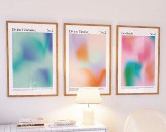 Aura Poster Print Set of 3, Aura Angel Number Poster Print, Aesthetic Poster, Trendy Wall Prints Download, Gradient Aura Prints
