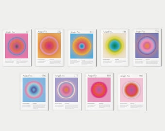 Angel Number Aura Poster Set, Angel Numbers, Aura Poster Print, Trendy Preppy Wall Art, Spiritual Wall Art, Angel Number Print