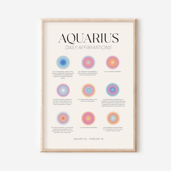 Aquarius Wall Art Printable, Aquarius Zodiac Wall Art, Zodiac Poster, Zodiac Gifts for Her, Aura Gradient Poster, Gradient Wall Art