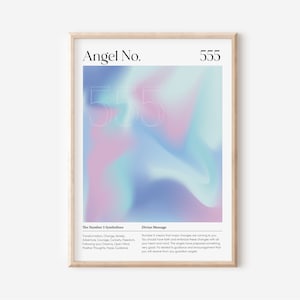 ENGEL NUMMER 555 Poster, spirituele muurkunst, Aura Poster kunst aan de muur, engelnummer, roze gradiëntmuurkunst, gradiëntmuurkunst
