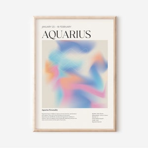 AQUARIUS Zodiac Wall Art Print, Aquarius Zodiac Art Printable Poster, Aura Gradient Poster, Gradient Wall Art, DIGITAL DOWNLOAD