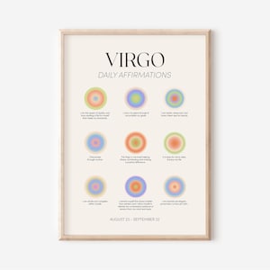 Virgo Gift Wall Art Poster Affirmation Print, Virgo Poster Prints, Virgo Wall Decor Birthday Gift for Her, Zodiac Virgo Wall Art image 1