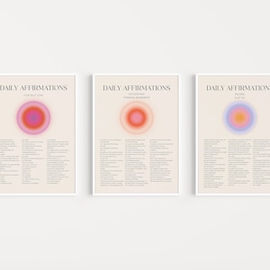 POSITIVE AFFIRMATION WALL Art, Daily Affirmation Printable Wall Art Set of 3, Affirmation Gradient Poster, Daily Affirmation Print Set