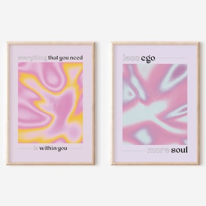 Retro Pink Wall Art Set of 2, 70s Spiritual Art Print Set, Meaningful Wall Art Retro 70s Poster, Groovy Wall Art, Wall Prints Trendy