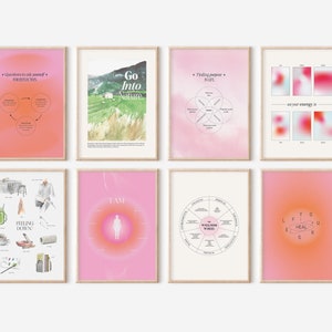 Aura Poster Spiritual Self Care Print Set of 8, Affirmation Mental Health Poster, Room Decor Aesthetic Y2k, Therapy Office Decor, Aura Art