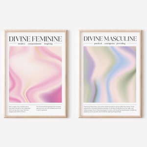 Divine Feminine Art & Masculine Gradient Spiritual Wall Art Set, Divine Union Aura Print, Divine Feminine Poster, Printable Art Spiritual