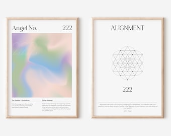 Angel Number 222 Gradient Print Set, Spiritual Wall Art (Digital Download)