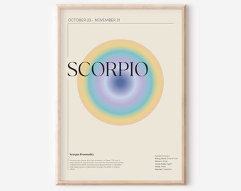 SCORPIO ZODIAC WALL Art Póster imprimible, Scorpio Zodiac Gifts, Scorpio Zodiac Art Poster, Spiritual Wall Art, Zodiac Gradient Poster