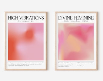 Divine Feminine Aura Print Set, Gradient Spiritual Wall Art (Digital Download)