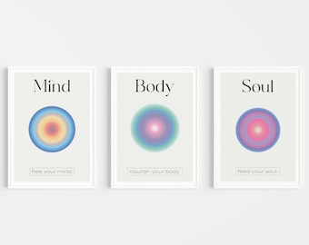 MIND BODY & SOUL / Gradient Spiritual Aura Manifestation Wall Art Set / Spiritual Aura Angel Number Minimal Vintage Art Printable