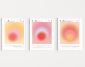 Aura Poster 3 Piece Wall Art Set, Aura Gradient Spiritual Room Decor Poster Set, Angel Aura Trendy Wall Prints Dorm Decor for College Girls