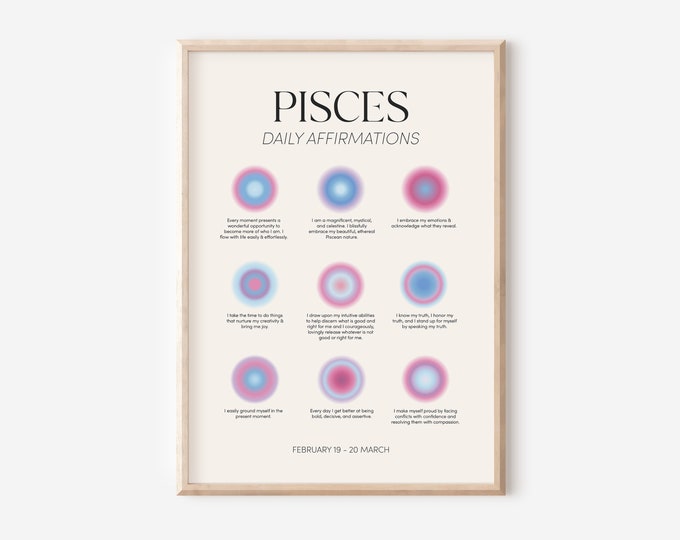 Pisces Affirmation Art Print, Zodiac Astrology Decor (Digital Download)