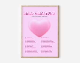 Daily Gratitude Poster, Hot Pink Aura, Y2k Preppy Room Decor (Digital Download)