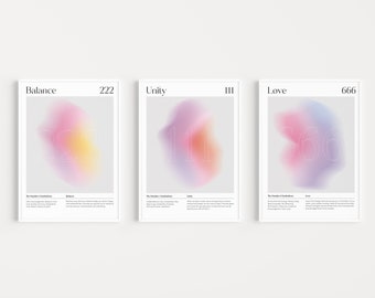Angel Number Aura Poster 3 Piece Wall Art, Spiritual Gradient Digital Wall Art Printable, Gradient Art, Aura Poster, Gradient Wall Art