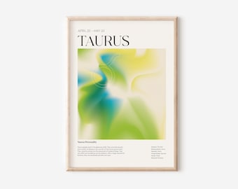 Taurus Zodiac Art Print, Taurus Zodiac Art Poster Printable, Taurus Aura Gradient Poster Gift for Her, Taurus Horoscope Zodiac Print