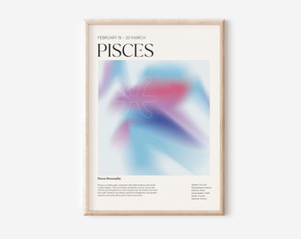 Pisces Wall Art Print, Pisces Gifts, Pisces Zodiac Poster, Pisces Poster Print Zodiac Wall Art, Pisces Room Decor Symbol, Zodiac Pisces Art
