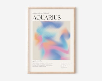 AQUARIUS Zodiac Wall Art Print, Aquarius Zodiac Art Printable Poster, Aura Gradient Poster, Gradient Wall Art, DIGITAL DOWNLOAD