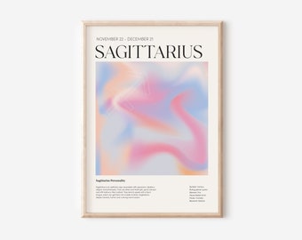Sagittarius Zodiac Wall Art Print, Sagittarius Zodiac Art, Zodiac Aura Gradient Print, Sagittarius Horoscope Poster, Astrology Wall Art