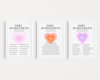 Affirmation Preppy Wall Art, Wall Art Prints Trendy, Gradient Aura Poster 3 Piece Wall Art, Spiritual Aura Wall Art, Printable Wall Art