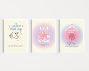 Retro Groovy Print Set of 3, Posters Aesthetic, Printable Wall Art, Retro Wall Art, Retro Wall Print Quote, 70s Aesthetic Room Decor