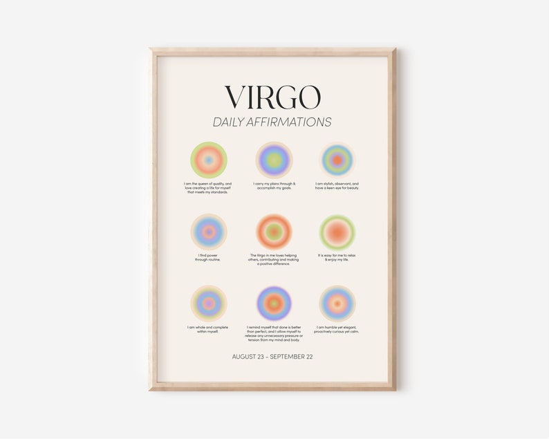 Virgo Gift Wall Art Poster Affirmation Print, Virgo Poster Prints, Virgo Wall Decor Birthday Gift for Her, Zodiac Virgo Wall Art image 1