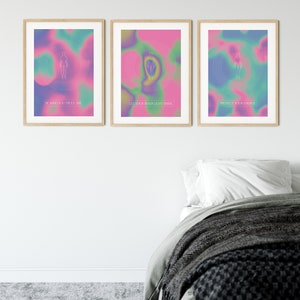 May include: Three framed prints with a holographic background and a white outline of a person. The text on the prints reads "Be who you truly are", "Let your inner light shine", and "Protect your energy".