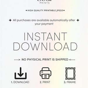 May include: A graphic with the text "Sacred Soul Prints" and the words "INSTANT DOWNLOAD" in large, bold letters. The graphic also includes icons for downloading, printing, and framing digital files. The text "NO PHYSICAL PRINT IS SHIPPED" is included in the graphic.