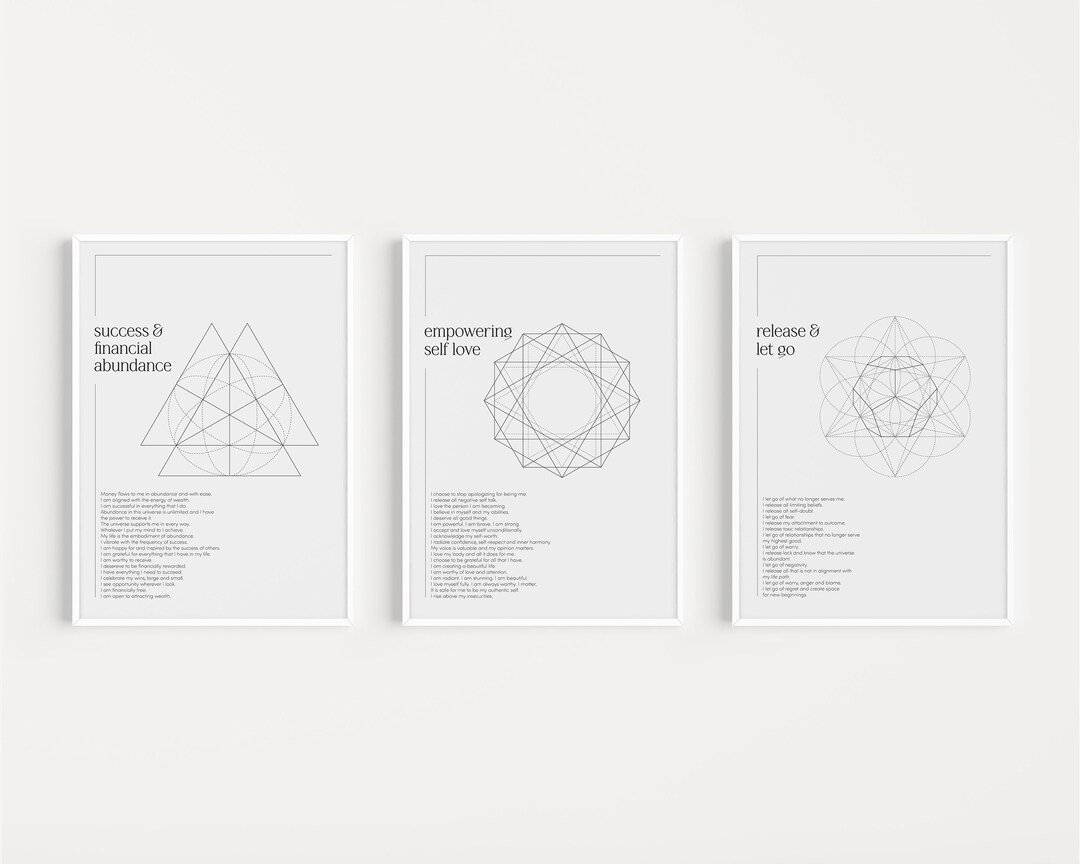 AFFIRMATION SACRED GEOMETRY Wall Art Set, Words of Affirmation Wall Art ...