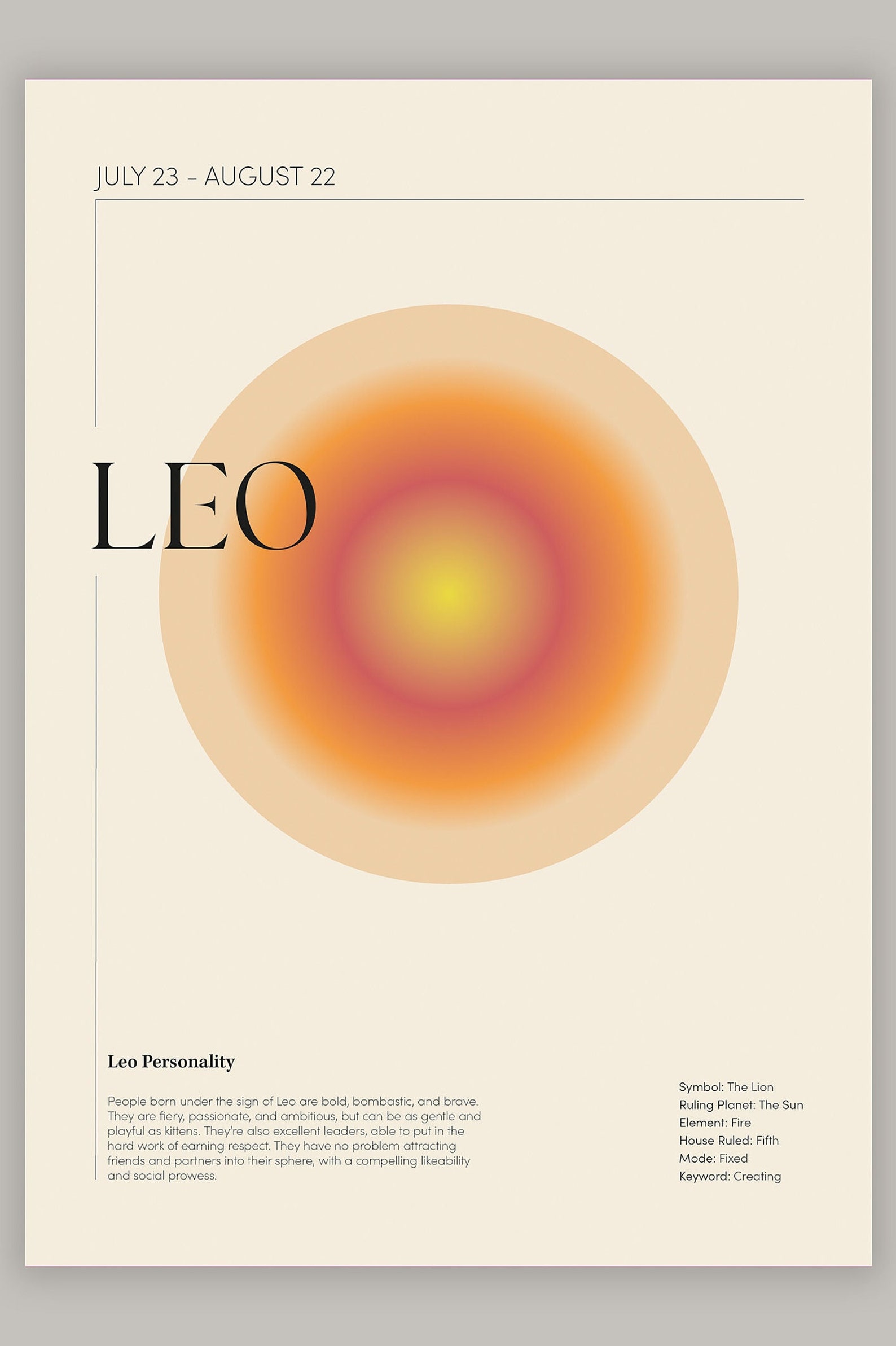 Leo Zodiac Wall Art Print Gift for Her Leo Wall Art Poster Etsy