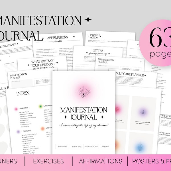 MANIFESTATION JOURNAL PRINTABLE, Affirmation Journal, Law of Attraction Planner, Self Care Journal, Gratitude Journal Printable