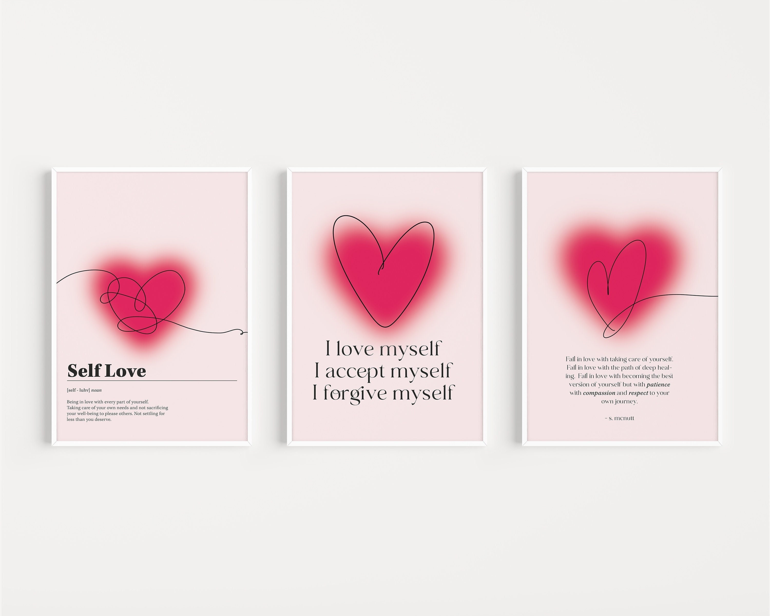 Love Yourself Self Care Print Set of 3, Self Love Wall Art Poster